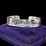 Signed Sterling Silver Northwest / Pacific Coast Native American Haida Cuff Bracelet: Artist Signed