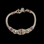 Sterling Silver Wheat Chain Bracelet Enamel Painted Beaded