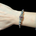 Sterling Silver Wheat Chain Bracelet Enamel Painted Beaded