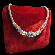 Sterling Silver Wheat / Woven Chain Necklace Enamel & Beaded