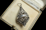 Etruscan Style Sterling Silver Filigree / Open Work Tear-Drop Cage Pendant