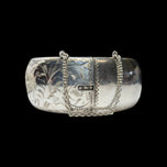 Large Sterling Silver Floral Etched Cuff & Safety Chain "WRJ"