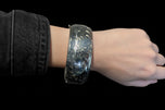 Large Sterling Silver Floral Etched Cuff & Safety Chain "WRJ"