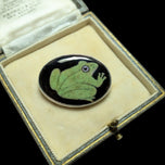Sterling Silver Oval Enamel Frog Brooch Artist Signed