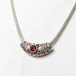 Sterling Silver Sliding Garnet Pendant Woven Chain Necklace