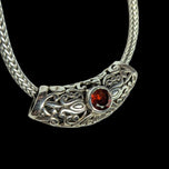 Sterling Silver Sliding Garnet Pendant Woven Chain Necklace