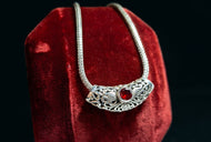 Sterling Silver Sliding Garnet Pendant Woven Chain Necklace