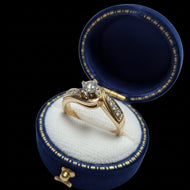 14K Yellow & White Gold Diamond Flanked Bypass Ring Size 4 3/4