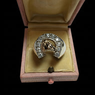 10K Yellow Gold Diamond Horseshoe & Horse Head Equestrian Ring Size 10