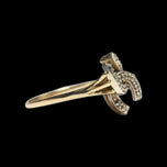 10K Yellow & White Gold Interlocking Double Horseshoe Diamond Chip Ring Size 10 1/4