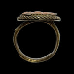 Early Chinese Export Gilt Silver / Vermeil & Carved Pink Coral Bird Ring Adjustable