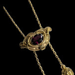 Antique Victorian Era 14K Etruscan Revival Yellow Gold & Rhodolite Garnet Sliding Chain Necklace