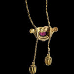 Antique Victorian Era 14K Etruscan Revival Yellow Gold & Rhodolite Garnet Sliding Chain Necklace