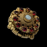Antique Victorian Gold Filled Medallion Brooch With Red Paste Stones & Opal Centre