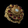 Antique Victorian Gold Filled Medallion Brooch With Red Paste Stones & Opal Centre