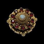 Antique Victorian Gold Filled Medallion Brooch With Red Paste Stones & Opal Centre