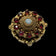 Antique Victorian Gold Filled Medallion Brooch With Red Paste Stones & Opal Centre