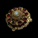 Antique Victorian Gold Filled Medallion Brooch With Red Paste Stones & Opal Centre