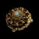 Antique Victorian Gold Filled Medallion Brooch With Red Paste Stones & Opal Centre