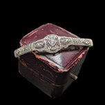 14K White Gold & European Cut Diamond Art Deco Filigree Panel Bracelet