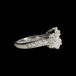 14K White Gold Round Brilliant & Baguette Cut Natural Diamond Cluster Ring Size 5