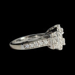 14K White Gold Round Brilliant & Baguette Cut Natural Diamond Cluster Ring Size 5