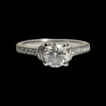 14K White Gold Cathedral Set Natural Diamond Solitaire Engagement Ring W Diamond Flank Accents Size 6 1/4