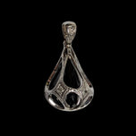 10K White Gold Onyx & Diamond Open Work Pendant - Art Deco Style