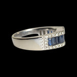 14K White Gold Channel Set Baguette Cut Sapphire & Diamond Row Band / Ring Size 7