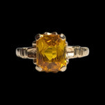 10K Yellow Gold Emerald Cut Synthetic Yellow Sapphire Ring Size 6