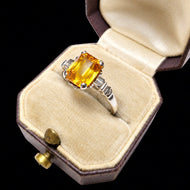 10K Yellow Gold Emerald Cut Synthetic Yellow Sapphire Ring Size 6